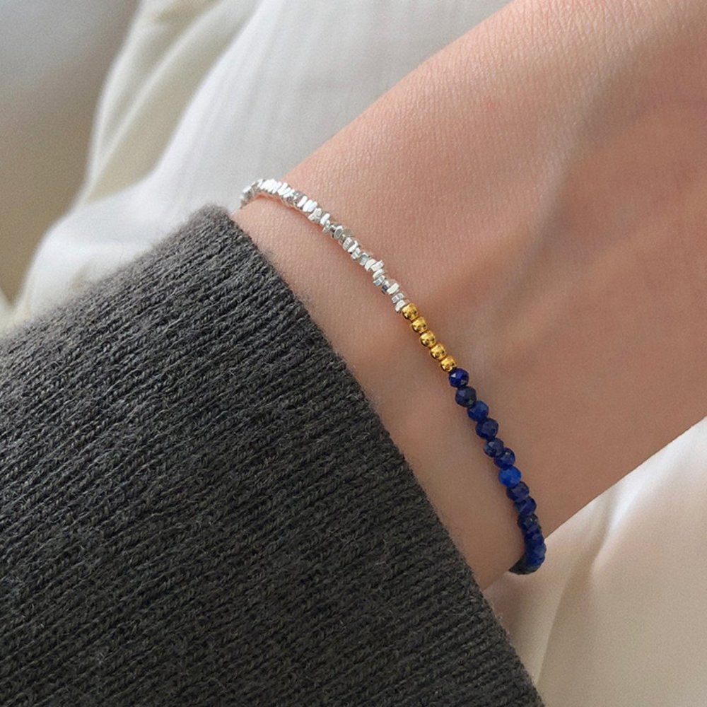 Hand made 925 Stering Silver+  lapis bracelet